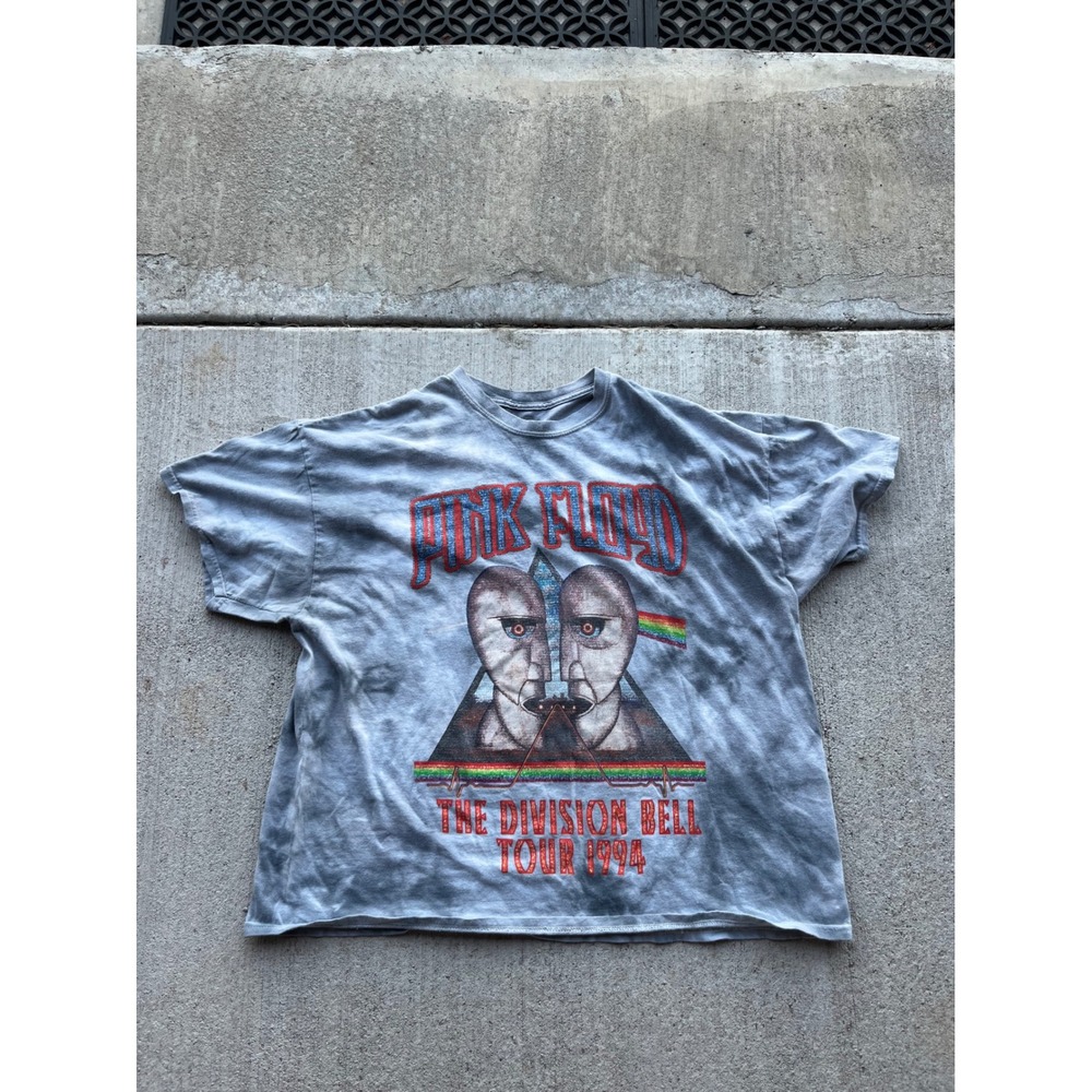 Pink Floyd Division Bell Tour 1994 Graphic T-Shirt Grey Acid Wash Cropped 2XL